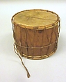 Drum, Wood, hide, fiber, probably Peruvian